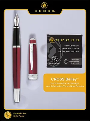 Cross Bailey Red Fountain Pen with Ink Cartridges, Medium