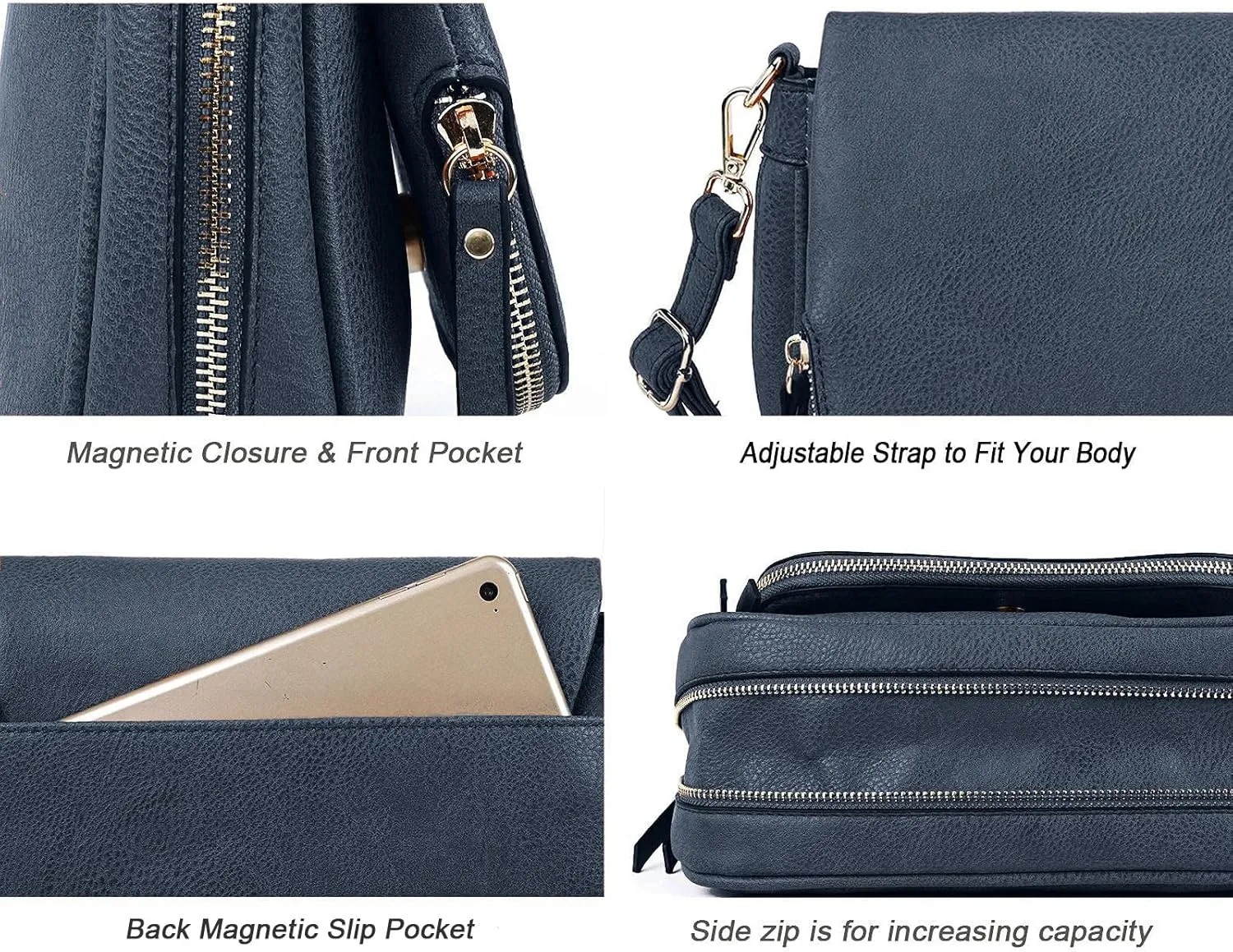 Crossbody Bags for Women Small Pu Leather Over the Shoulder Purses and Flap Cross Body Handbags with Multi Pockets