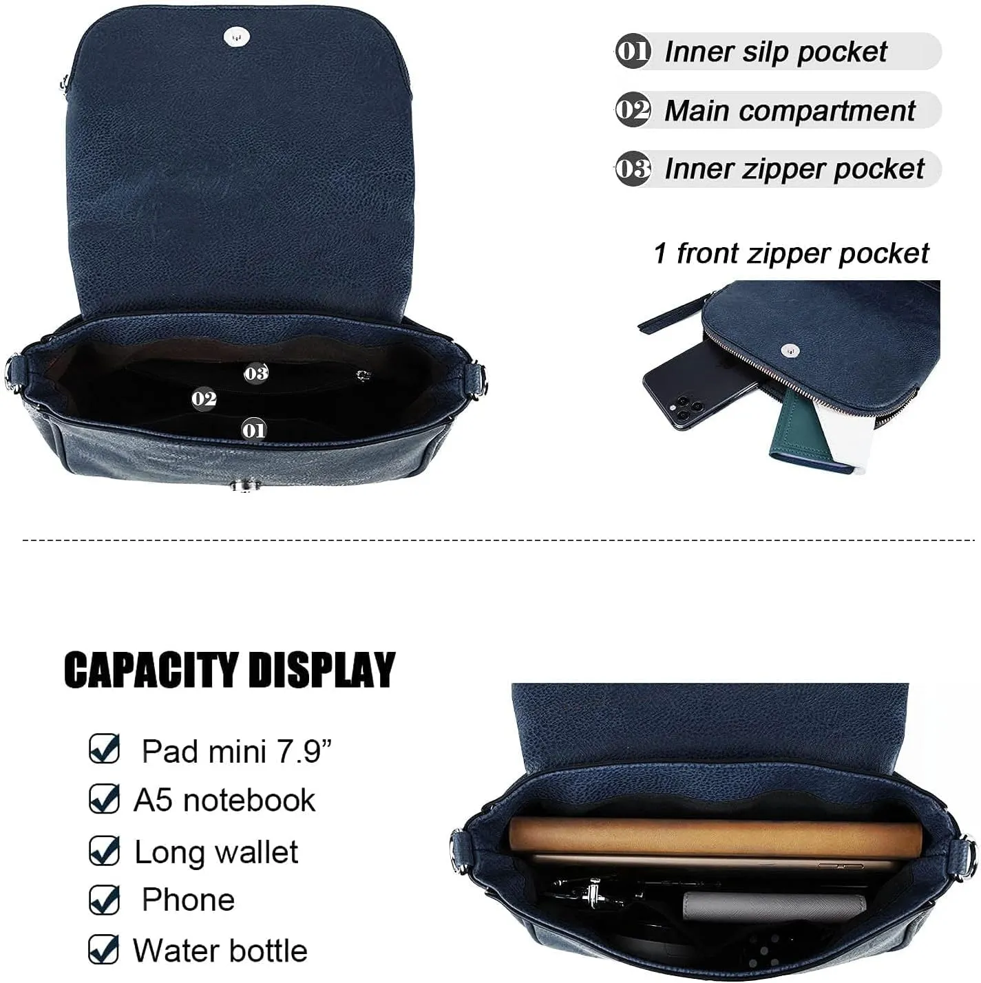 Crossbody Bags for Women Small Pu Leather Over the Shoulder Purses and Flap Cross Body Handbags with Multi Pockets