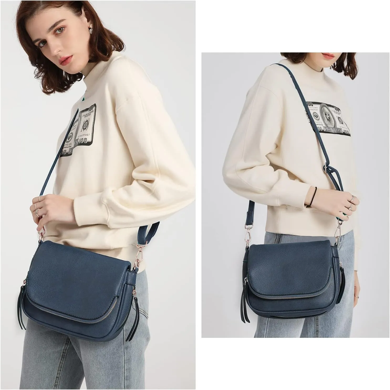 Crossbody Bags for Women Small Pu Leather Over the Shoulder Purses and Flap Cross Body Handbags with Multi Pockets