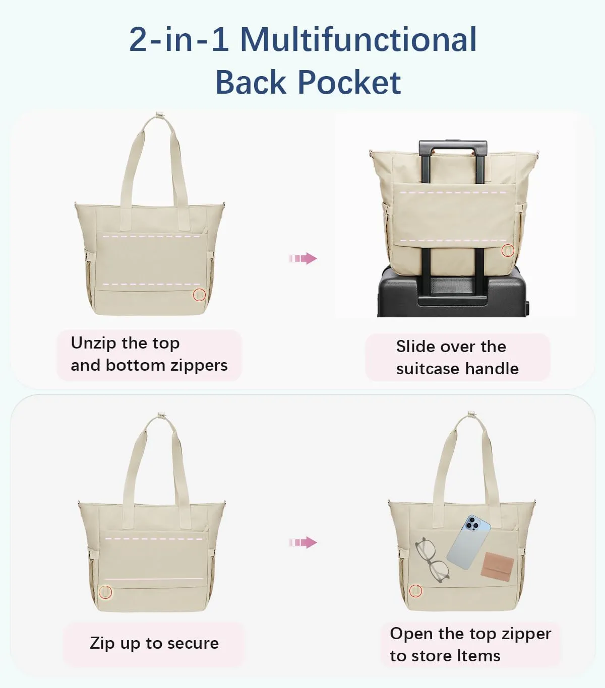 Crossbody Tote Bag for Women Medium Size Travel Tote Bags for Work with Zipper Shoulder Bag with Compartments