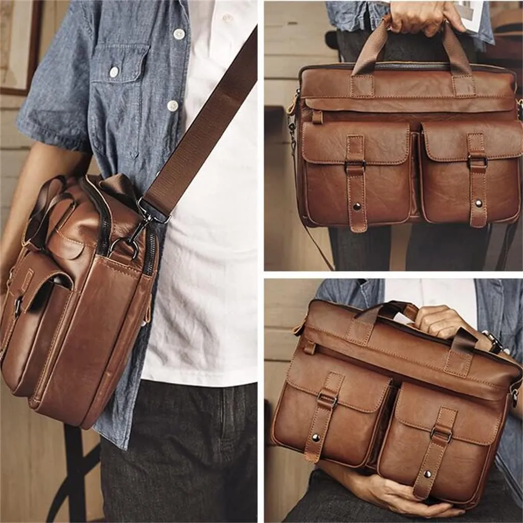 CSCDD Computer handbag European and American retro leather messenger shoulder bag men's briefcase business