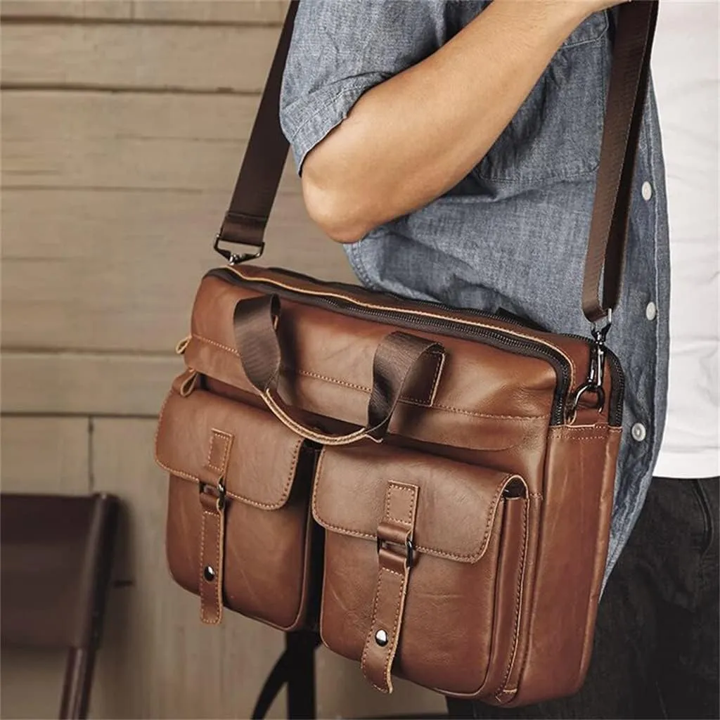 CSCDD Computer handbag European and American retro leather messenger shoulder bag men's briefcase business