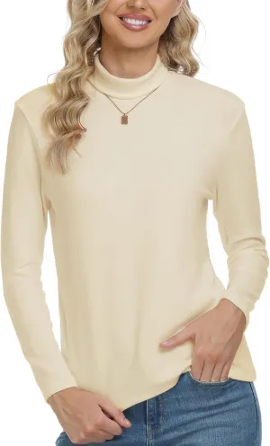 CUNYI Women's Mock Turtleneck Shirt Long Sleeve Thermal Tee Cotton Tops for Women