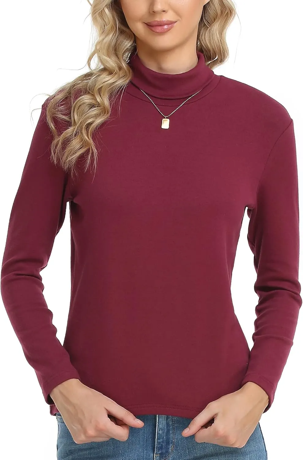 CUNYI Women's Mock Turtleneck Shirt Long Sleeve Thermal Tee Cotton Tops for Women