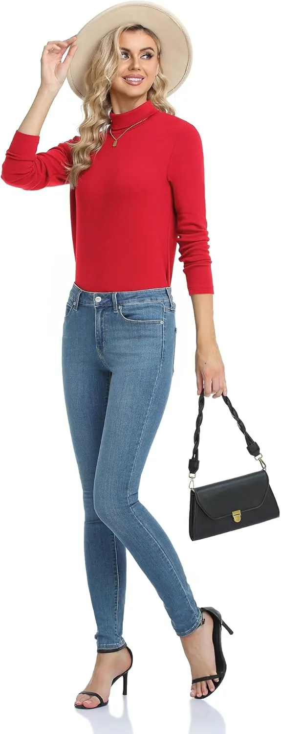 CUNYI Women's Mock Turtleneck Shirt Long Sleeve Thermal Tee Cotton Tops for Women