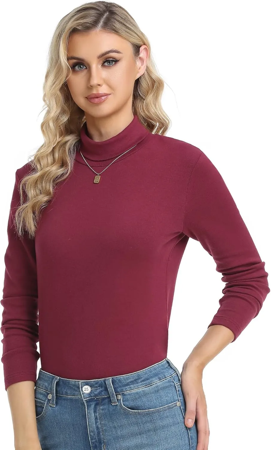 CUNYI Women's Mock Turtleneck Shirt Long Sleeve Thermal Tee Cotton Tops for Women