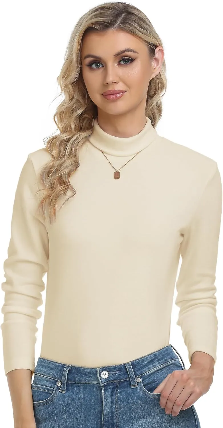 CUNYI Women's Mock Turtleneck Shirt Long Sleeve Thermal Tee Cotton Tops for Women