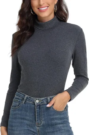CUNYI Women's Mock Turtleneck Shirt Long Sleeve Thermal Tee Cotton Tops for Women