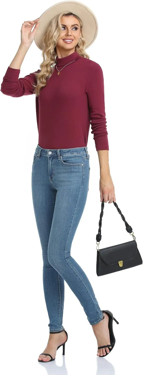 CUNYI Women's Mock Turtleneck Shirt Long Sleeve Thermal Tee Cotton Tops for Women