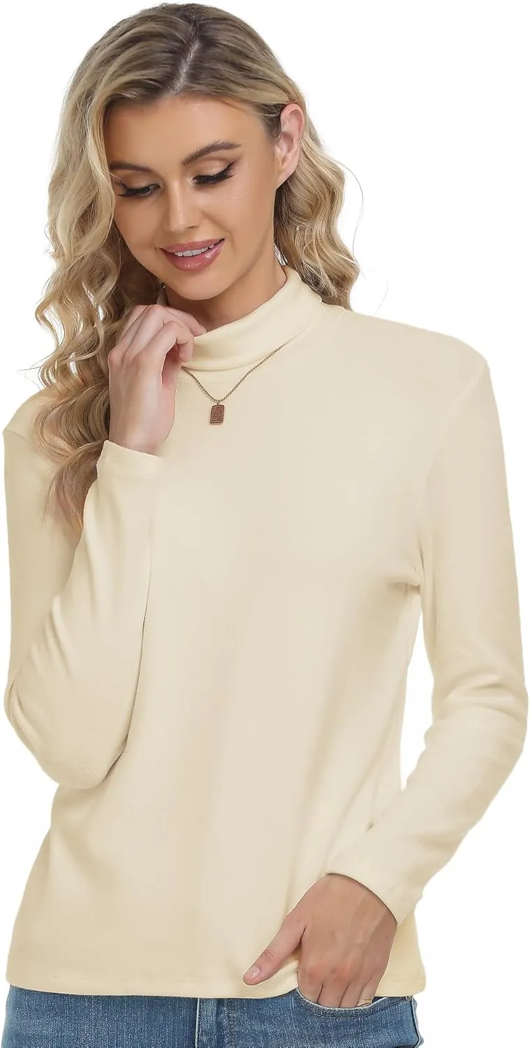 CUNYI Women's Mock Turtleneck Shirt Long Sleeve Thermal Tee Cotton Tops for Women