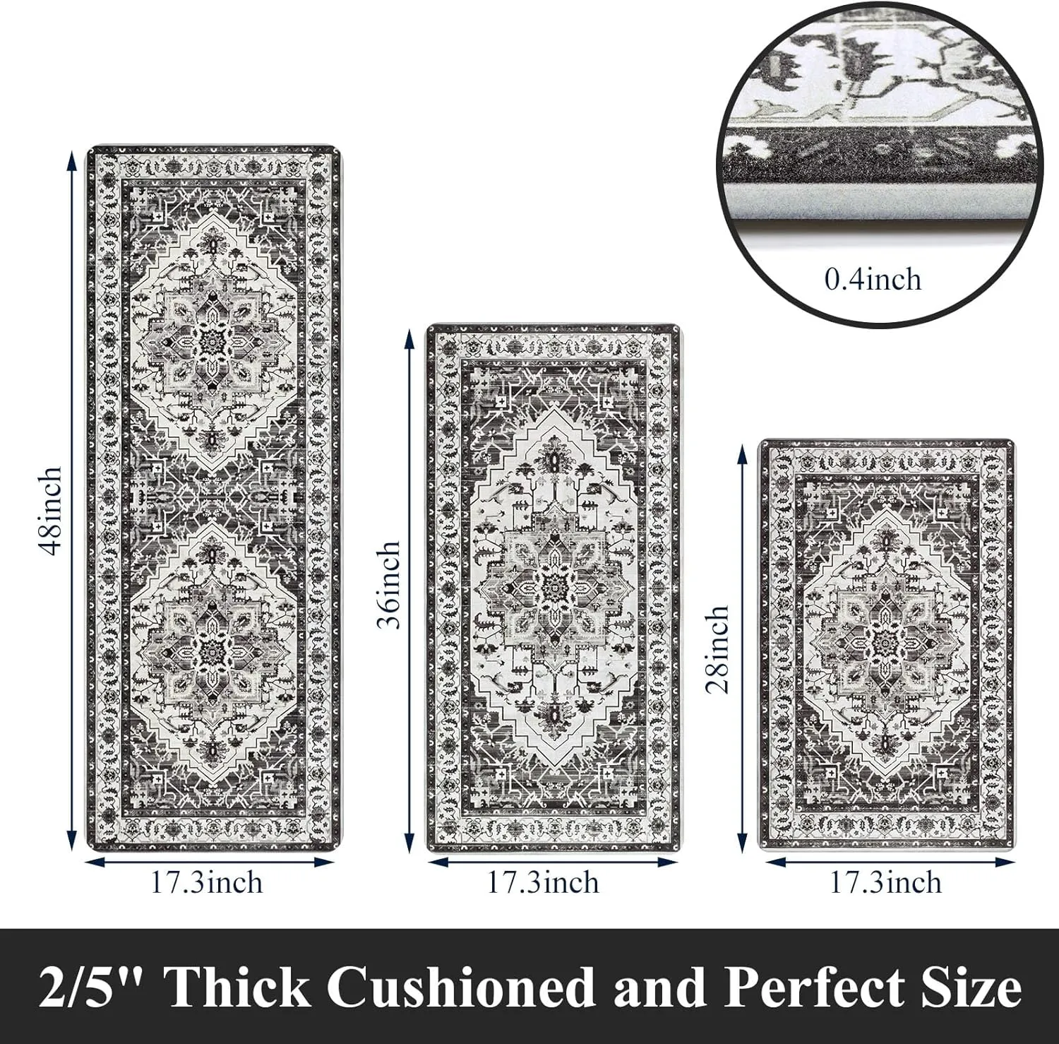 Cushioned Kitchen Rug Sets 3 Piece Anti Fatigue Kitchen Mats for Floor Non Slip Waterproof Kitchen Rugs and Mats Comfort Standing Mat Runner for Home Office,Sink,Laundry