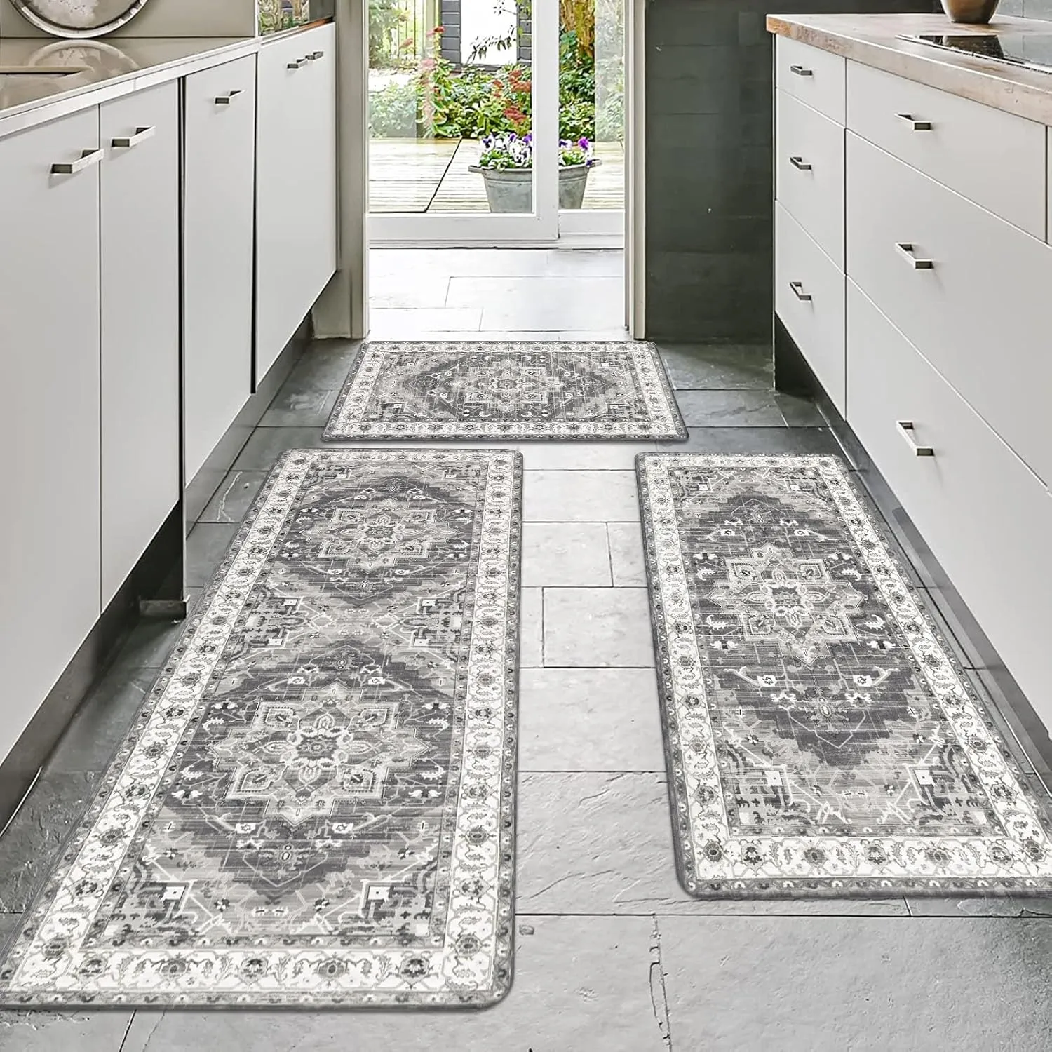 Cushioned Kitchen Rug Sets 3 Piece Anti Fatigue Kitchen Mats for Floor Non Slip Waterproof Kitchen Rugs and Mats Comfort Standing Mat Runner for Home Office,Sink,Laundry
