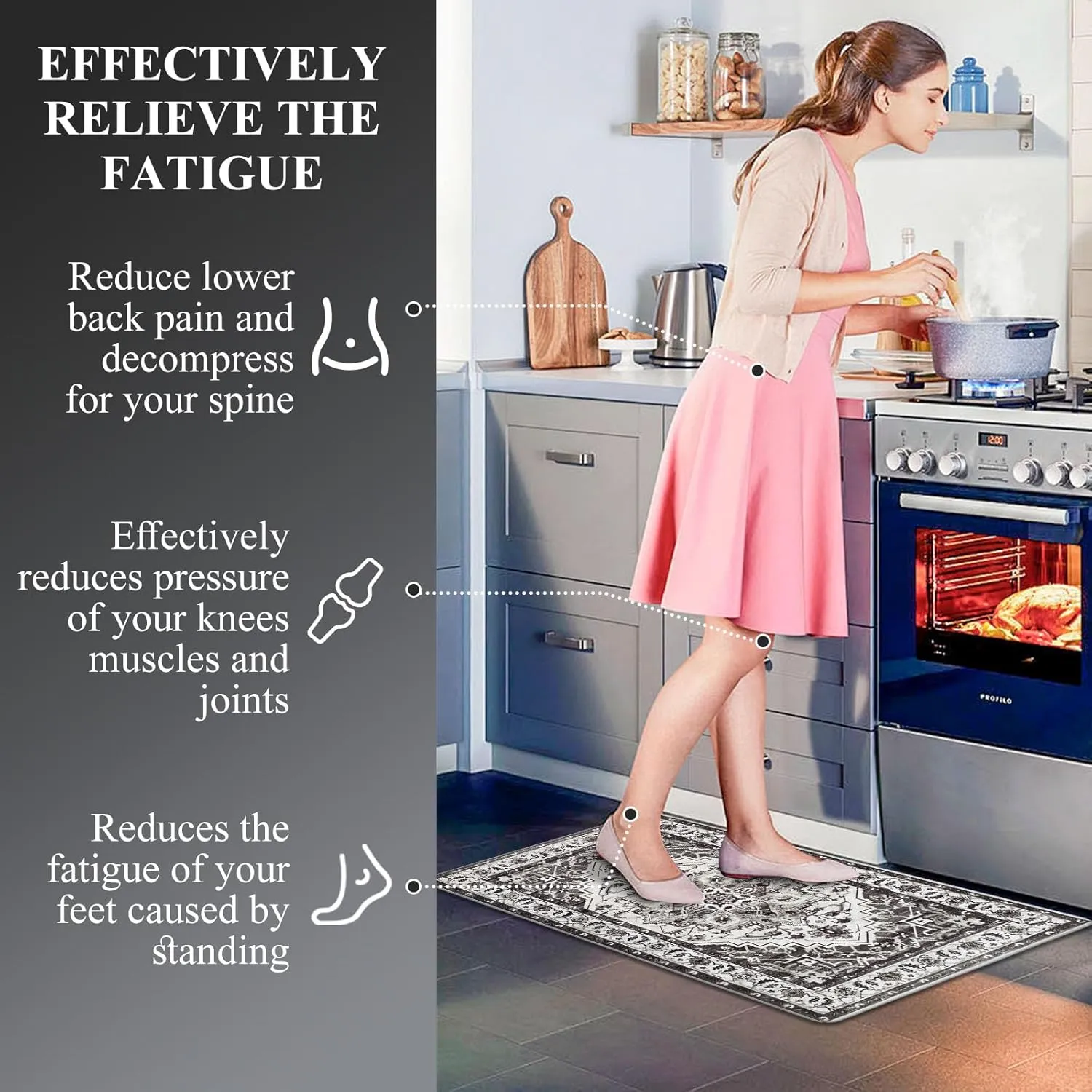 Cushioned Kitchen Rug Sets 3 Piece Anti Fatigue Kitchen Mats for Floor Non Slip Waterproof Kitchen Rugs and Mats Comfort Standing Mat Runner for Home Office,Sink,Laundry