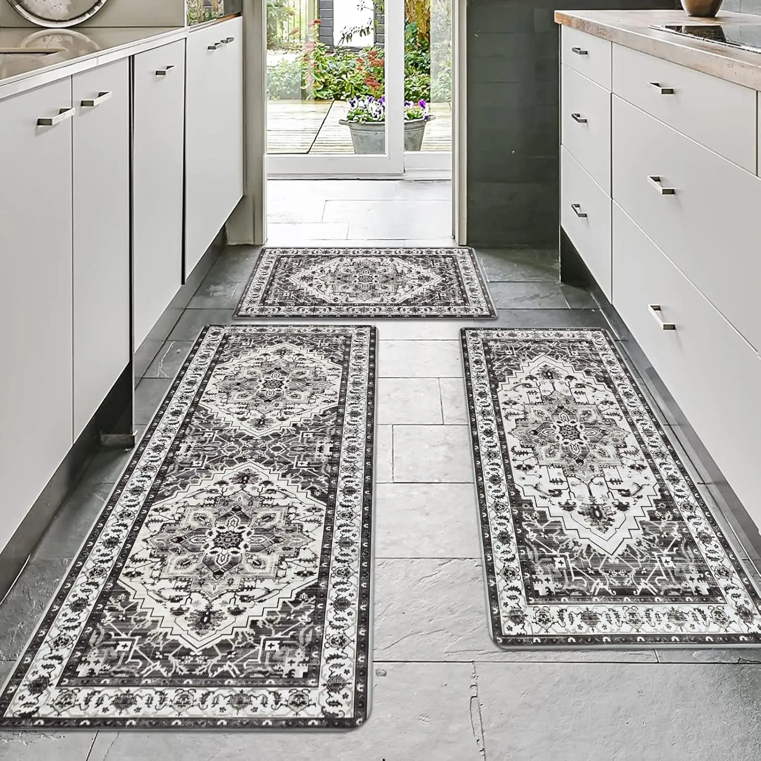 Cushioned Kitchen Rug Sets 3 Piece Anti Fatigue Kitchen Mats for Floor Non Slip Waterproof Kitchen Rugs and Mats Comfort Standing Mat Runner for Home Office,Sink,Laundry