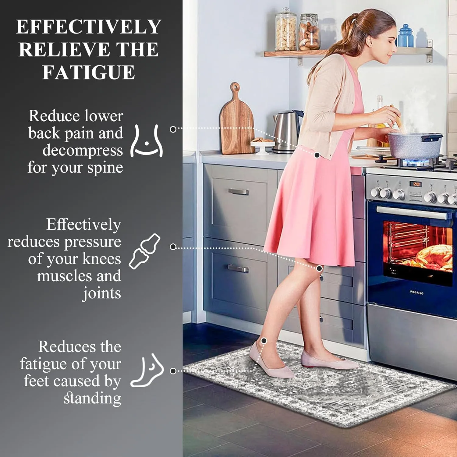 Cushioned Kitchen Rug Sets 3 Piece Anti Fatigue Kitchen Mats for Floor Non Slip Waterproof Kitchen Rugs and Mats Comfort Standing Mat Runner for Home Office,Sink,Laundry