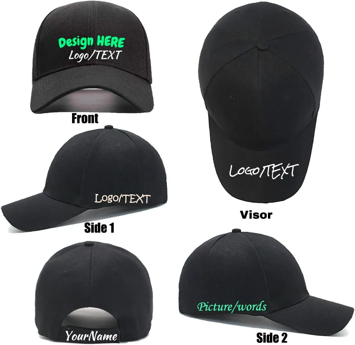 Custom Baseball Cap, 4-Side Custom Text/Logo/Photo, Breathable Adjustable Trucker hat Team Cap Casual Sun hat Gift for Family