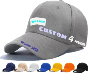 Custom Baseball Cap, 4-Side Custom Text/Logo/Photo, Breathable Adjustable Trucker hat Team Cap Casual Sun hat Gift for Family