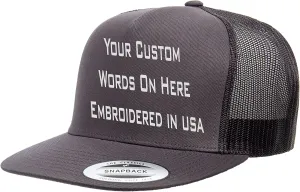 Custom Trucker Flatbill Hat YP 6006 Embroidered Your Text Snapback