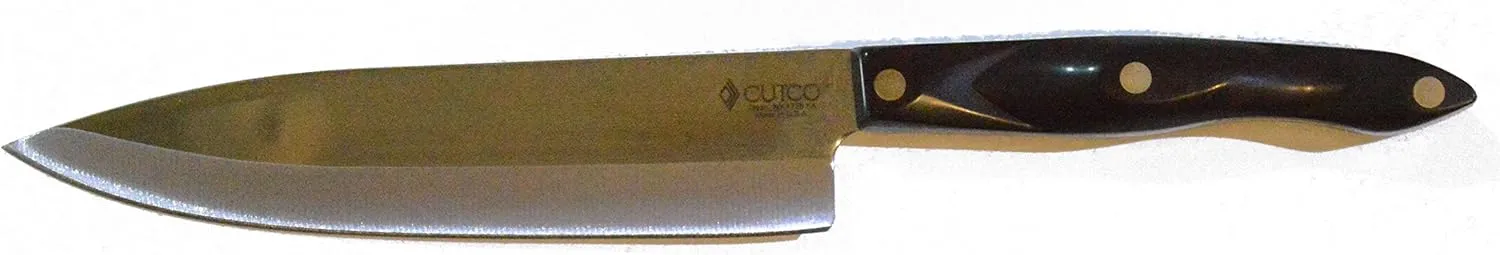 CUTCO Model 1728 Petite Chef Knife with 7 3/4" High Carbon Stainless blade and 5 1/2" classic dark brown handle (often called "black") in factory-sealed plastic bag.