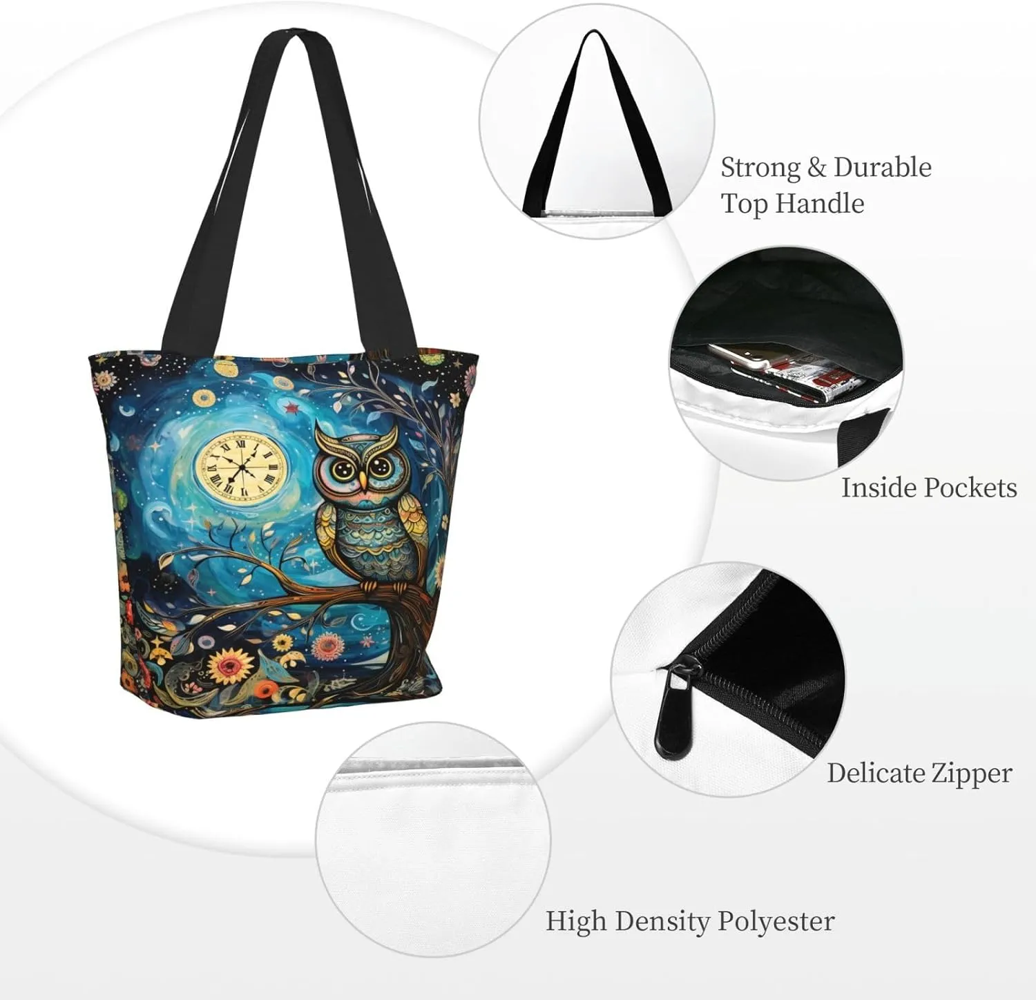 DADABULIU Tote Bag Reusable Grocery Bag Shoulder Bags with Zipper for Travel Beach Shopping Work Over 12 Years Old