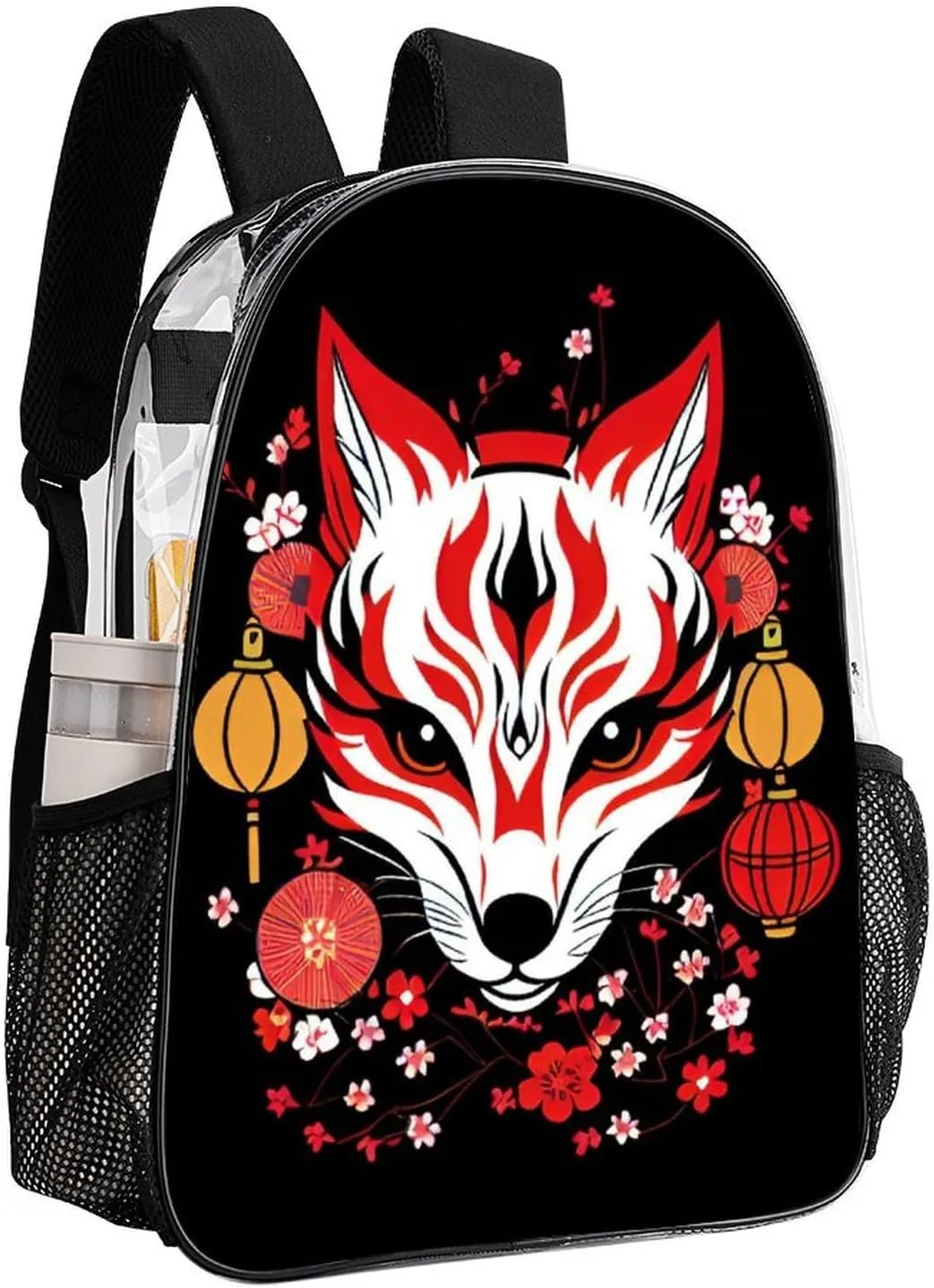 Daypack Anti-Theft Multipurpose Large Capacity Shoulder Bag - Japanese Kitsune Fox Magical Art Travel Hiking & Camping Rucksack Transparent Bag