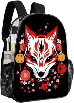 Daypack Anti-Theft Multipurpose Large Capacity Shoulder Bag - Japanese Kitsune Fox Magical Art Travel Hiking & Camping Rucksack Transparent Bag