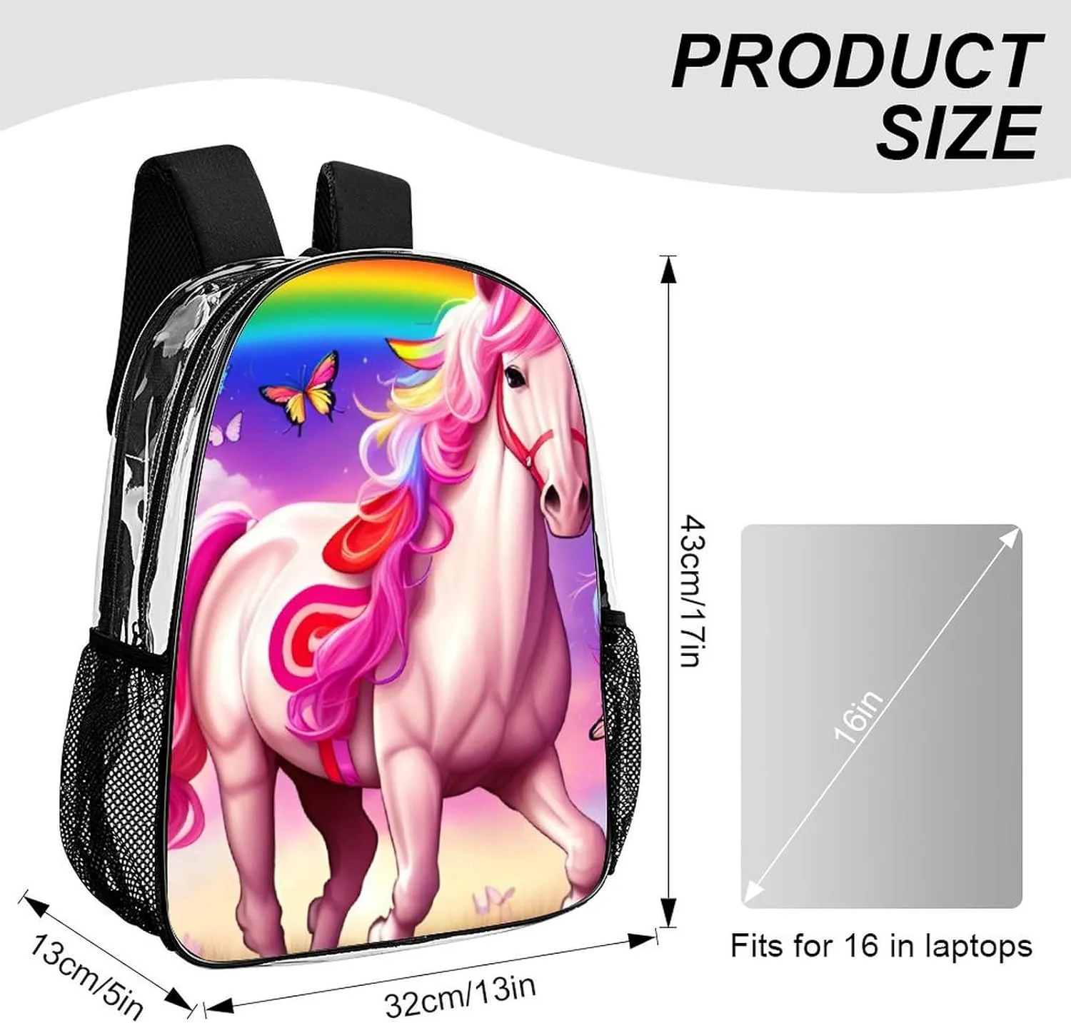 Daypack Backpack Anti-Theft Multipurpose Large Capacity Carry On Bag - Rainbows Unicorns And Butterflies Art Traveling & Camping Backpack Transparent Bag