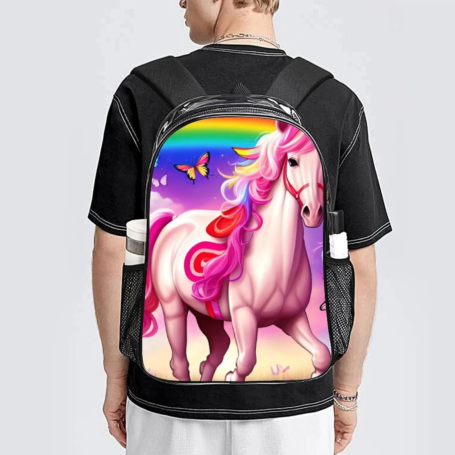 Daypack Backpack Anti-Theft Multipurpose Large Capacity Carry On Bag - Rainbows Unicorns And Butterflies Art Traveling & Camping Backpack Transparent Bag