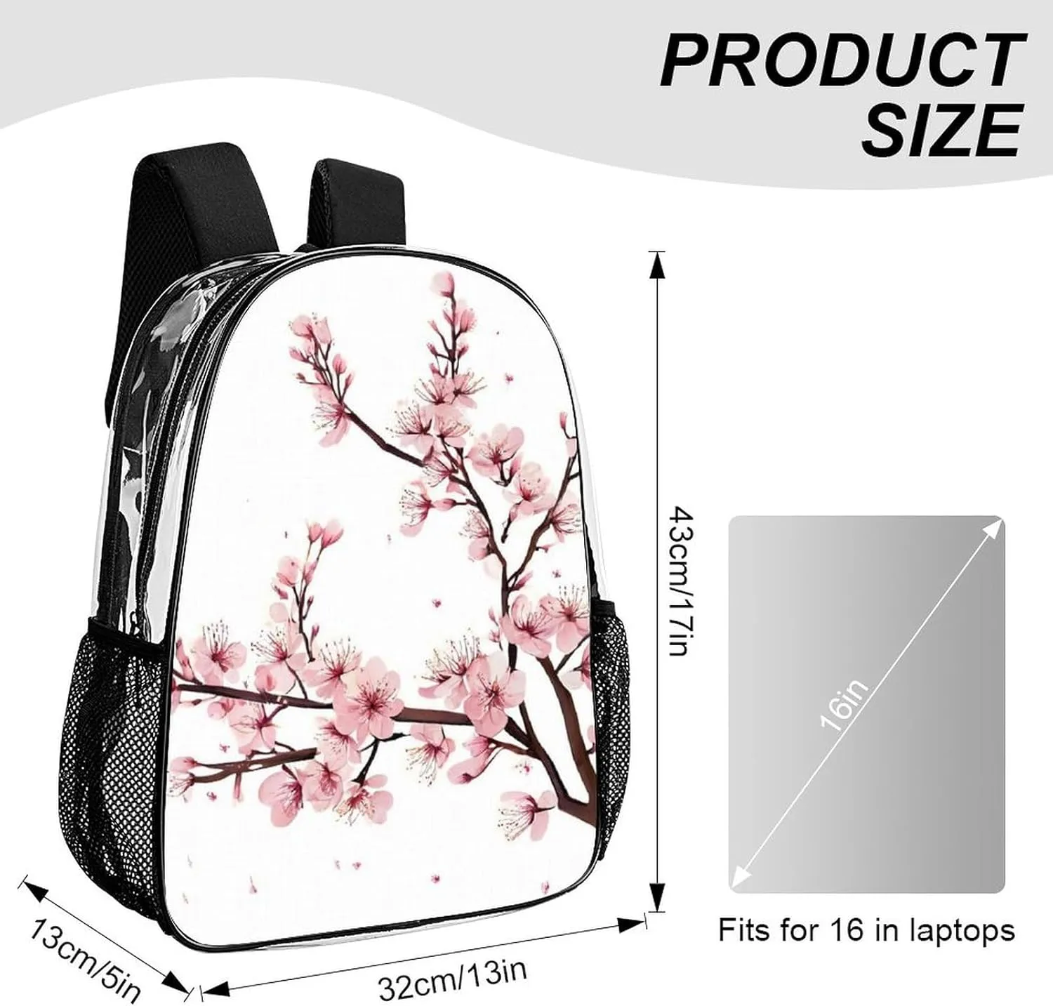 Daypack Backpack Multipurpose Anti-Theft Large Capacity Bookbag - Branch Of A Flourishing Tree Cherry Flowers Blossoms Spring Theme Art Travel Hiking & Camping Rucksack Transparent Bag