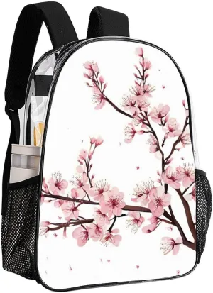 Daypack Backpack Multipurpose Anti-Theft Large Capacity Bookbag - Branch Of A Flourishing Tree Cherry Flowers Blossoms Spring Theme Art Travel Hiking & Camping Rucksack Transparent Bag