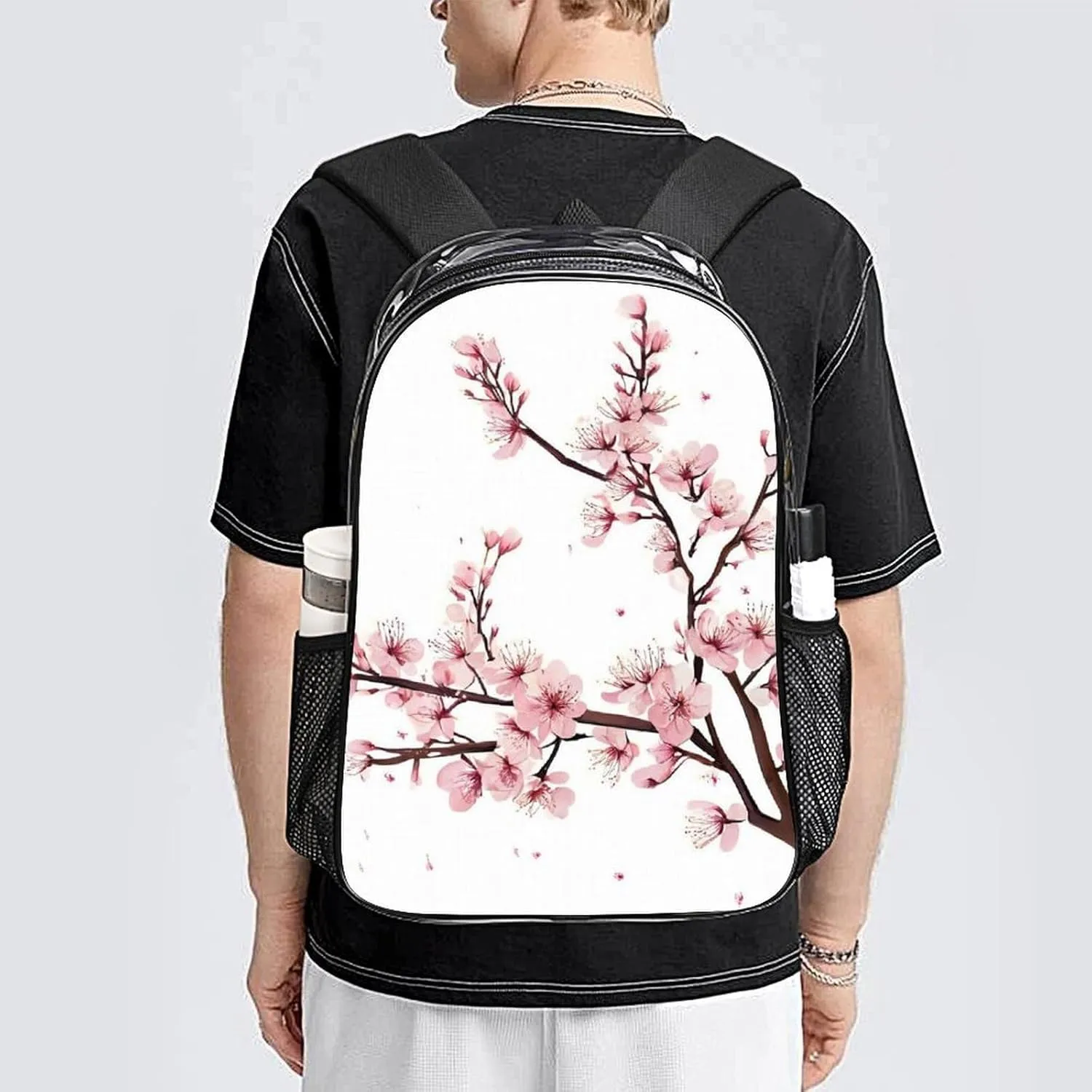 Daypack Backpack Multipurpose Anti-Theft Large Capacity Bookbag - Branch Of A Flourishing Tree Cherry Flowers Blossoms Spring Theme Art Travel Hiking & Camping Rucksack Transparent Bag