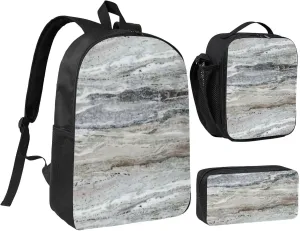 Decorator Grey Granite Stone Look Pattern Backpack Combo (Backbag  Lunch Bag   Pen Bag) – Waterproof Oxford, Adjustable Straps, Minimalist Unisex Design
