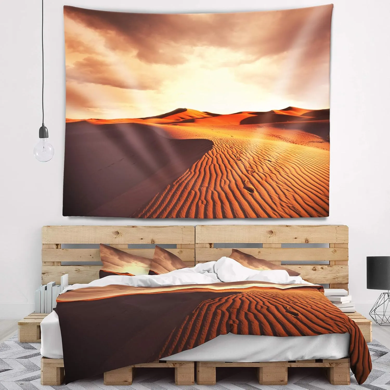 Designart ' Desert Dunes Under Cloudy Sky' Modern Landscape Tapestry Blanket Décor Wall Art for Home and Office Medium: 32" x 39"