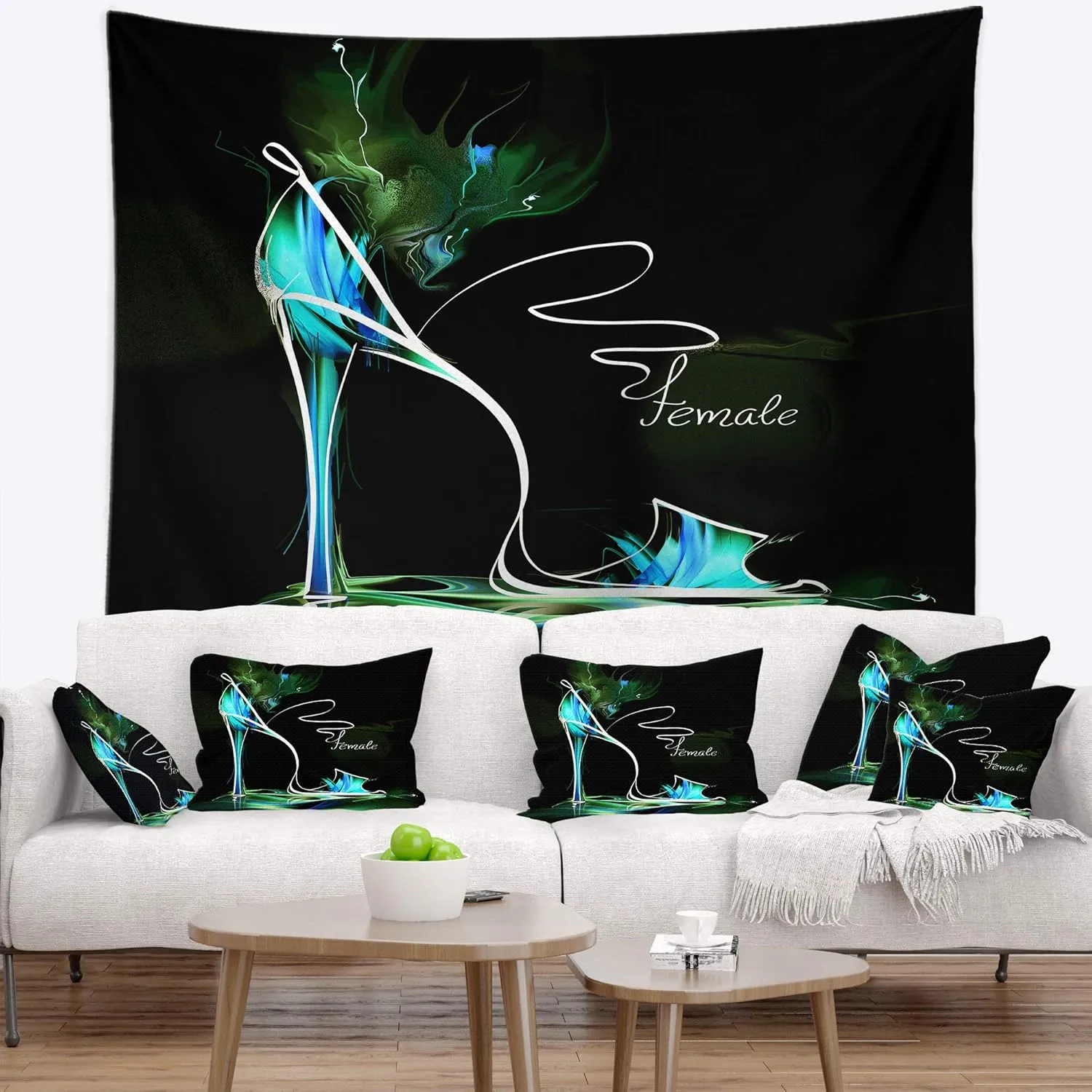 Designart ' Green High Heel Show' Abstract Tapestry Blanket Décor Wall Art for Home and Office Large: 50 in. x 60 in