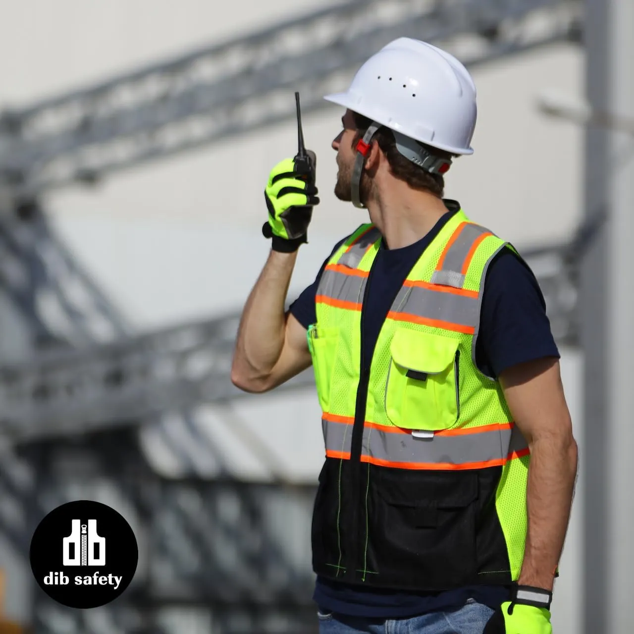 Dib Safety Vest Reflective with Pockets and Zipper, High Visibility Mesh ANSI Class 2, Made with 3M Reflective Tape, Yellow and Black XL