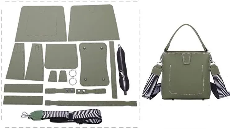 DIY Bag Satchel Purse Wallet Tote Making Kit PU Leather Material Pattern Accessory Handmade Handbag Shoulder Bag Sew Sewing Knitting Stitching Craft Tool Set Birthday Holiday Day Gift Video Sub
