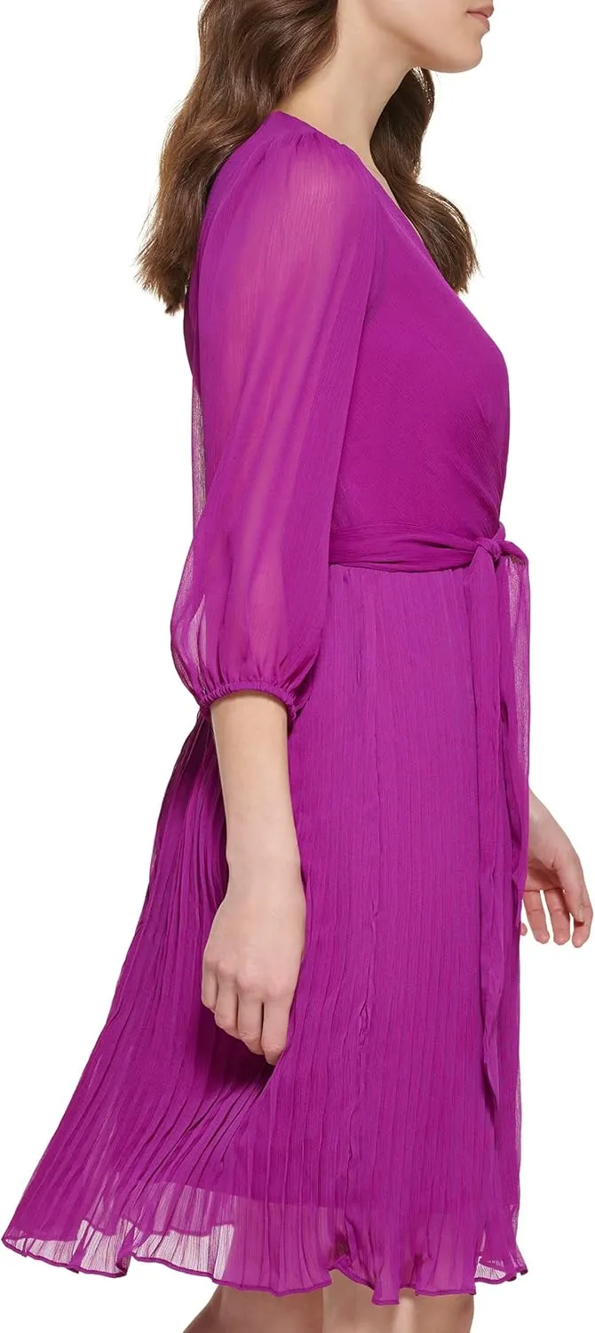 DKNY Women's 3/4 Balloon Sleeve Faux Wrap Mini Dress