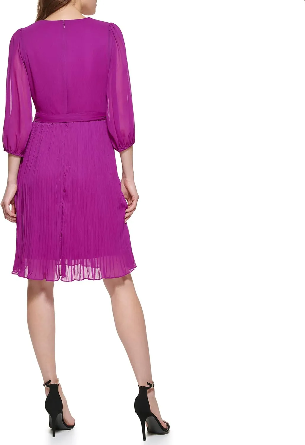 DKNY Women's 3/4 Balloon Sleeve Faux Wrap Mini Dress
