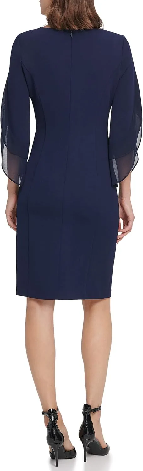DKNY womens 3/4 Chiffon Sleeve Sheath Dress