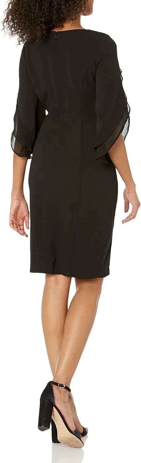 DKNY womens 3/4 Chiffon Sleeve Sheath Dress