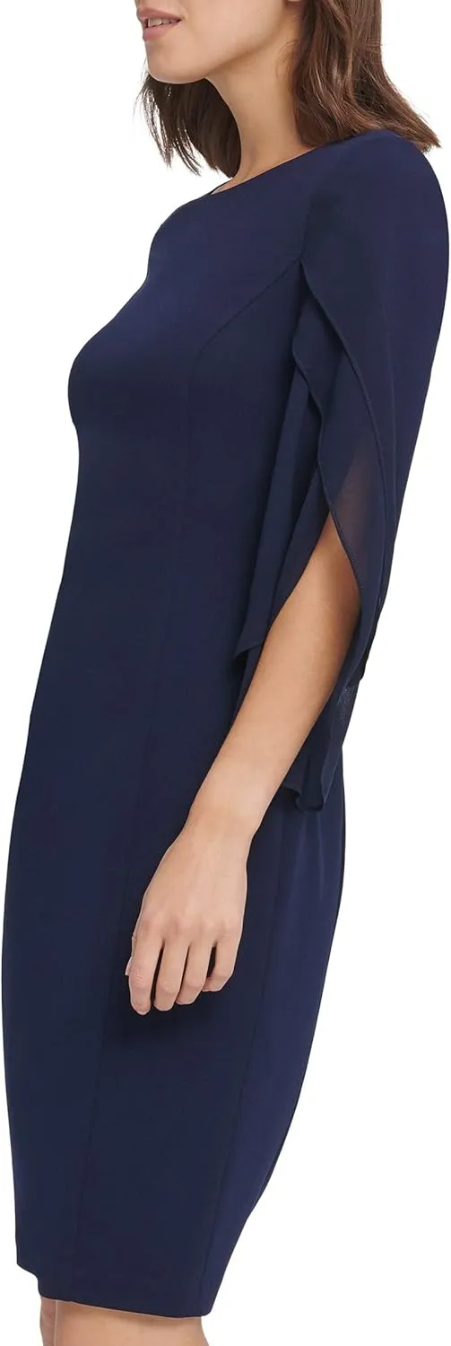 DKNY womens 3/4 Chiffon Sleeve Sheath Dress