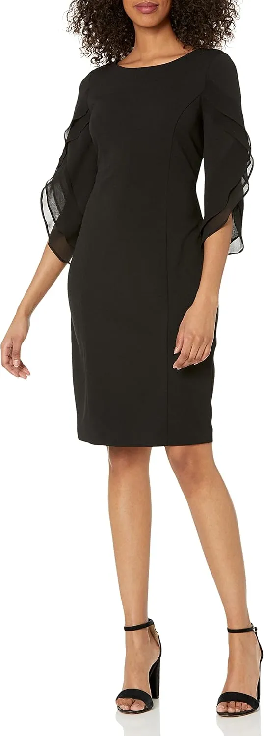 DKNY womens 3/4 Chiffon Sleeve Sheath Dress