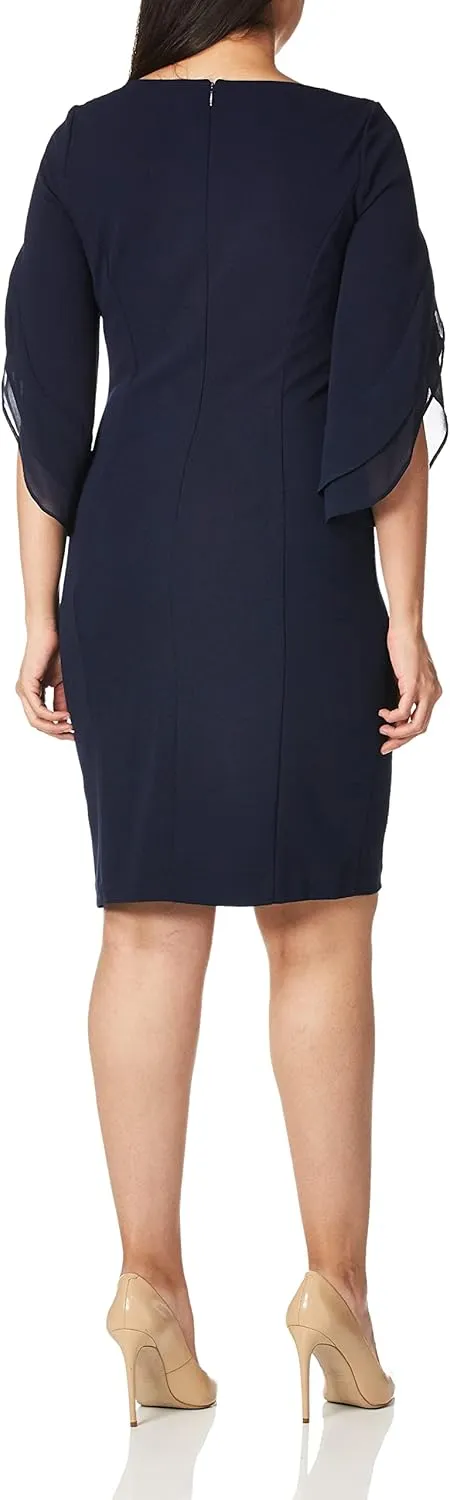DKNY womens 3/4 Chiffon Sleeve Sheath Dress
