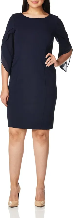 DKNY womens 3/4 Chiffon Sleeve Sheath Dress