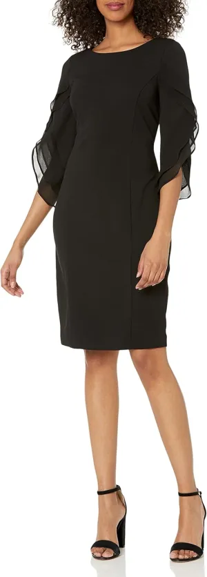DKNY womens 3/4 Chiffon Sleeve Sheath Dress