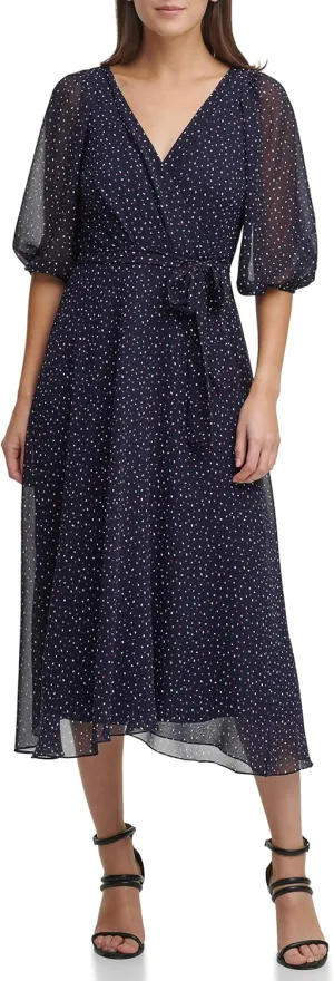 DKNY womens 3/4th Sleeve Faux Wrap Dress