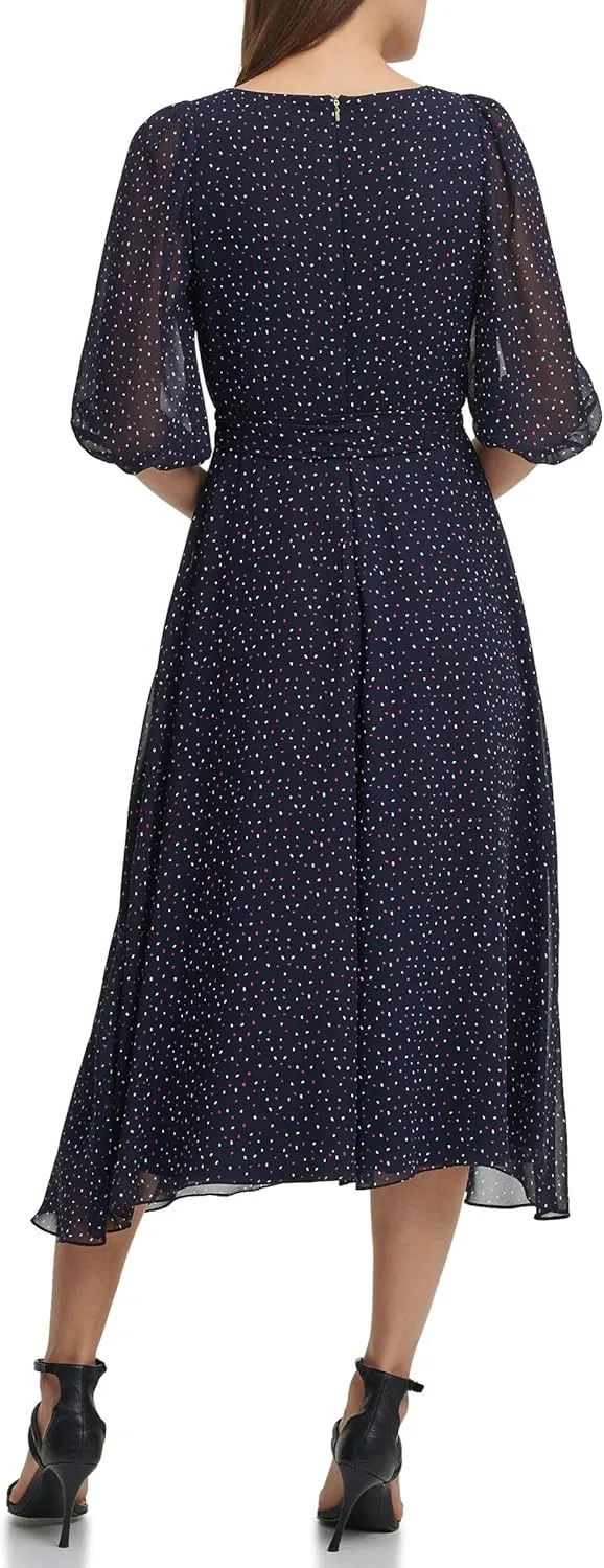 DKNY womens 3/4th Sleeve Faux Wrap Dress