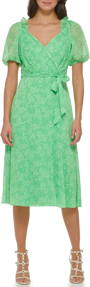 DKNY womens 3/4th Sleeve Faux Wrap Dress