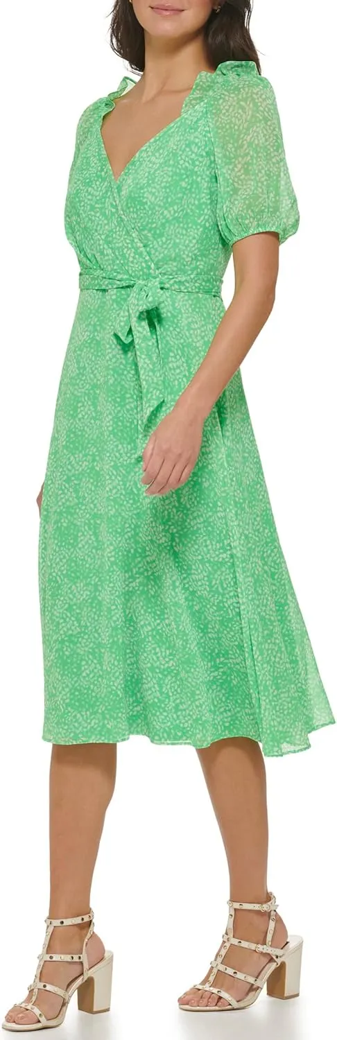 DKNY womens 3/4th Sleeve Faux Wrap Dress